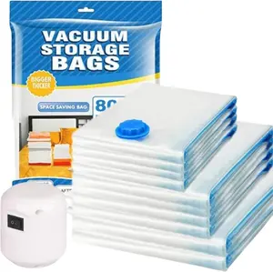 80% Space Saving Vacuum Seal Bags for Clothes w/Electric Pump 6/12 Packs | Travel Moving Luggage Suitcase Compression Bags | Reusable Airtight Storage