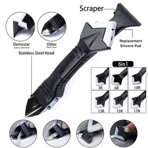 11Pcs Silicone Caulking Tools 3 in1 Grout Removal Tool(Stainless Steelhead)&Grout Remove Scraper,5 Silicone Replaceable Pads,4 Glass Glue Angle Scraper, Caulk Remover for Kitchen/Bathroom/Window/Joint