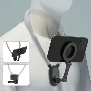 Magnetic Neck Phone Holder Hands Free POV Vlog Mount Wearable Chest Strap Stand for iPhone 15 14 13 12 Android Phones Video Recording Selfie Filming Cooking Travel