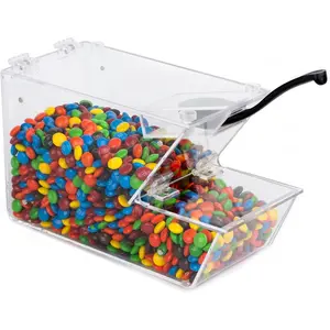 Candy Bin Topping Dispenser - Acrylic Bulk Sprinkle Container With Scoop, Stackable & Magnetic for Multiple Holders on Shelf, Commercial Use for Cereal, Nuts, Candies & Snack Food Storage