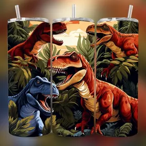 T-Rex Dinosaur 20 oz Tumbler - Double Wall Vacuum Insulated with Straw, Hydro Sport, Leak Proof & BPA Free Cover - Bottle Drinkware Flasks