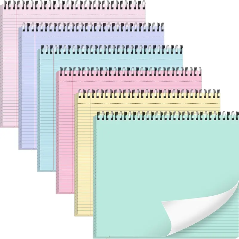 6 Packs 9.5" x 11" Landscape Note Pads College Ruled Notebooks Perforated NotePads 40 Sheets Punched Top Spiral Bound Notebooks 80GSM Lined Notepads for School,Office,Home,back to school,back to school haul