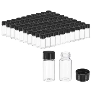 5ml Clear Glass Vials, 100 Pack Sample Vials with Screw Cap Reagent Media Bottle Leak-Proof Liquid Sample Glass Vial for Lab Laboratory Storage