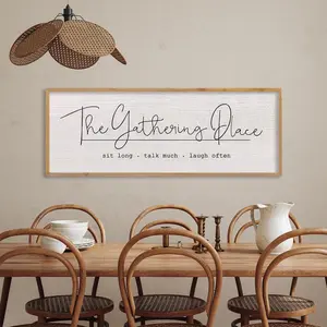 The Gathering Place Sign Wall Art Decor 40"x15" Rustic Farmhouse Vintage Dining Room Siold Wooden Framed Large Home Kitchen Simple And Beautiful Wall Hanging gather Decoration (Wood)
