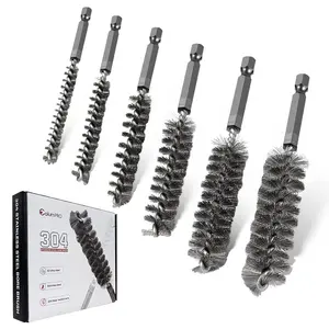 6PCS 304 Stainless Bore Brush Copper Pipe Cleaner, Twisted Wire Brush,1/4 Inch Hex Shank S2 Handle, for Plumbing Tools
