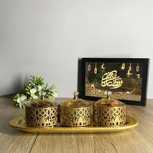 Classic Islamic Pattern Round Candy Container Set, Flip Lid Cover, Religious Theme, Perfect for Christmas, New Year, Ramadan, Eid Mubarak, Canisters Set