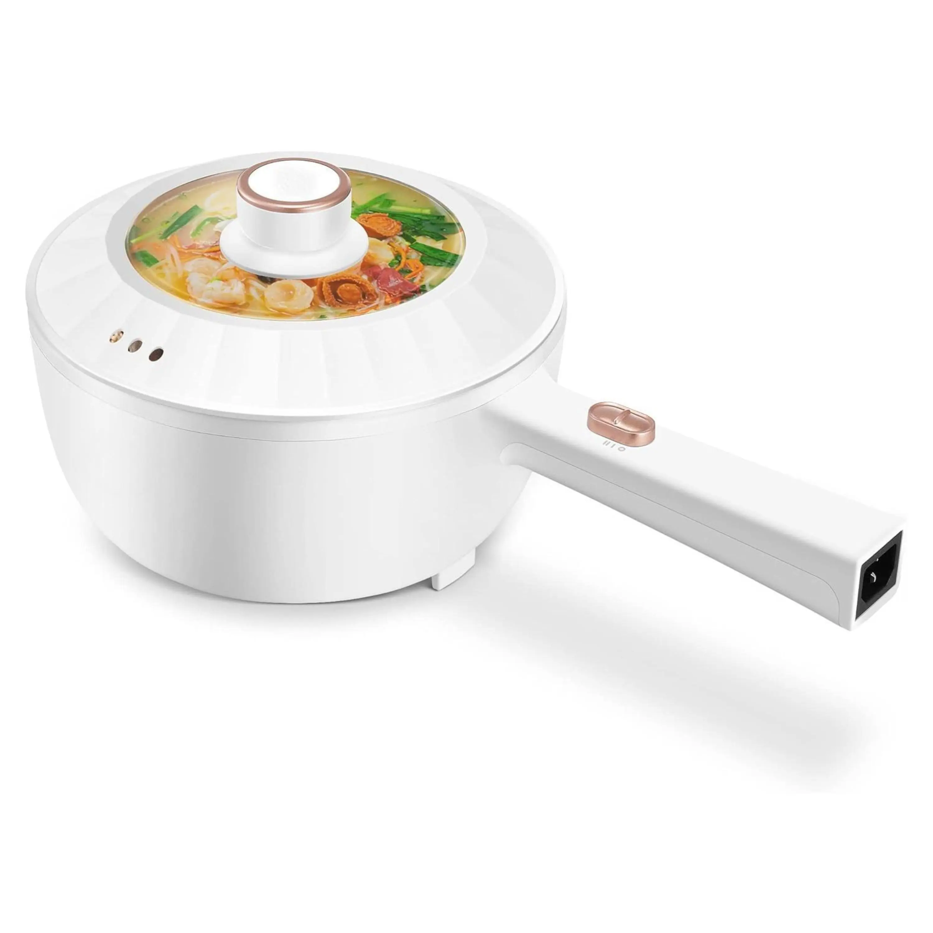 2026 New Model 1000W Round Ceramic Electric Pro Cooker - 2L Compact Portable Non-Stick Hot Pot with Lid, Adjustable Dual Power (500W Option), 120V | 60Hz, Overheat Safe, for Dorms, Gift for Cooking Enthusiasts