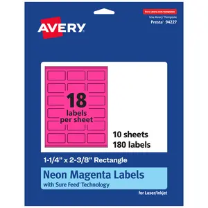 Avery Neon Magenta Paper Labels, 1-1/4" x 2-3/8" Rectangle