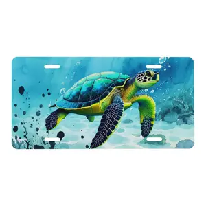 Sea Turtles & Tropical Beach Front License Plate - Coastal Paradise Aluminum Metal Car Tag - Ocean Life Vanity Plate - Beach Lover Gift