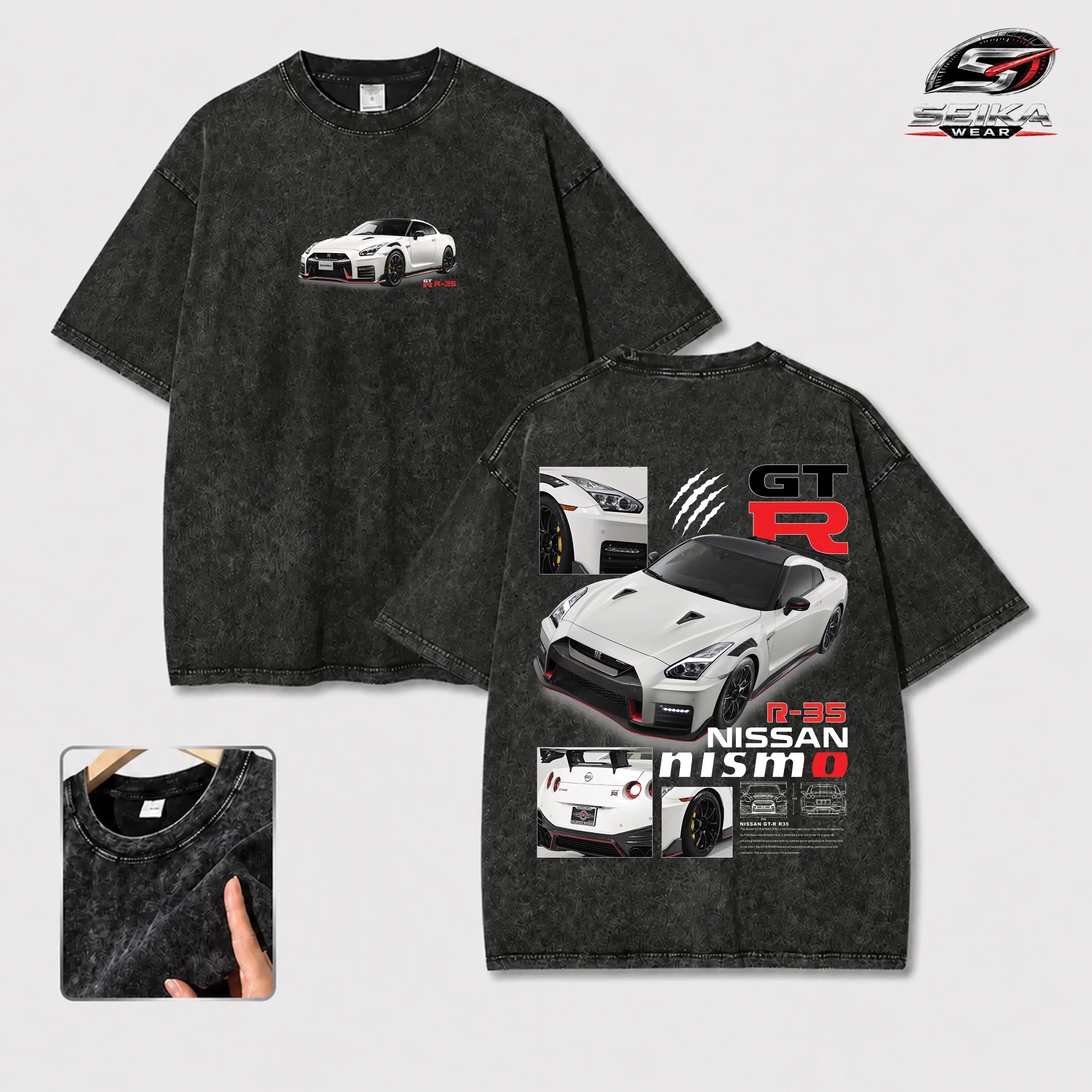 Vintage JDM Sports Car Nissan GT-R NISMO R35 Graphic Acid Washed T-Shirt, Japanese Streetwear Racing Shirt, Retro Y2K Auto Graphic Tee, Drift Car Enthusiast Shirt, Casual Streetwear Outfit for Men