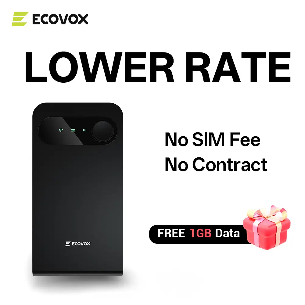ECOVOX eSIM 4G LTE Portable Travel WiFi Hotspot MiFi, Sim-Free No Contract High Speed Modem, 13H Long Battery Free 1GB Global Data, Multi-Device Connection for Remote Workers Truckers Business Trips Overseas Study