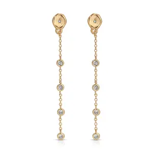 Dainty Dream Drop Earrings – 18K Gold Plated Linear Dangle Earrings with Cubic Zirconia | Elegant Statement Earrings for Women