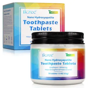 Ikzee Toothpaste Tablets, Nano Hydroxyapatite, Fluoride-Free, Plastic-Free, Eco-Friendly, Travel Friendly, Re-Mineralizing, Mint Extracts, 70pcs/box, Peppermint