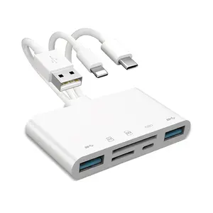 TF SD Card Reader, Camera Memory Card Adapter, Multi-Function USB OTG Converter, High-Speed Data Transfer with Wide Compatibility for Apple & Samsung Phones, Dual USB Ports