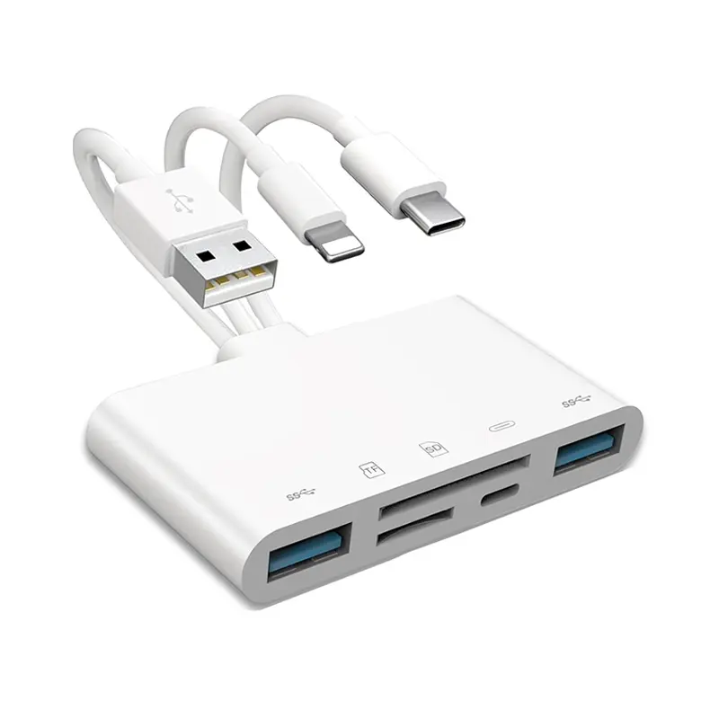 TF SD Card Reader, Sd Card Reader For Android, Camera Memory Card Adapter, USB OTG Converter, USB C Interface, USBC SD Card Reader, High-Speed Data Transfer with Compatibility for Apple, Samsung Phones and Type C Devices, Dual USB Ports