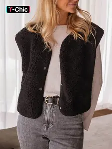 Teddy Velour Fall Winter Women Fitted Waistcoat Casual Daily Outfit Solid Vest