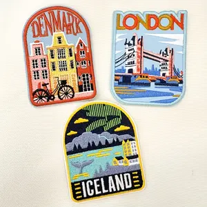 3Pcs City Logo Patches, Paris, Denmark, Iceland City Embroidered Fabric Patches, Travel Badges, Fine Embroidery, With Backing Adhesive for Ironing/Sewing, Suitable for Backpacks, Hats, Clothing