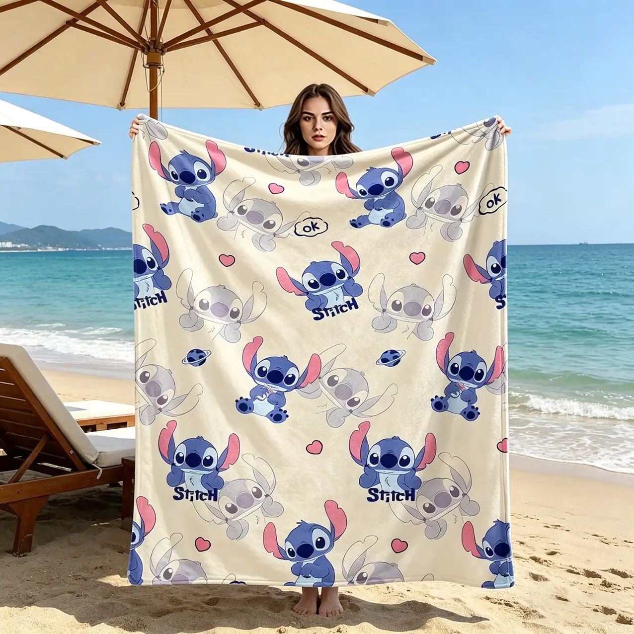 Stitch Full Print Cartoon Pattern Blanket, Funny Throw Blanket, Soft Throw Blanket, Multi-Purpose Warm Nap Cover, Modern Flannel, Holiday Gift, Blankets for Sofa, Sofa Bed Rug, Outdoor Travel Blanket, Blanket Gifts