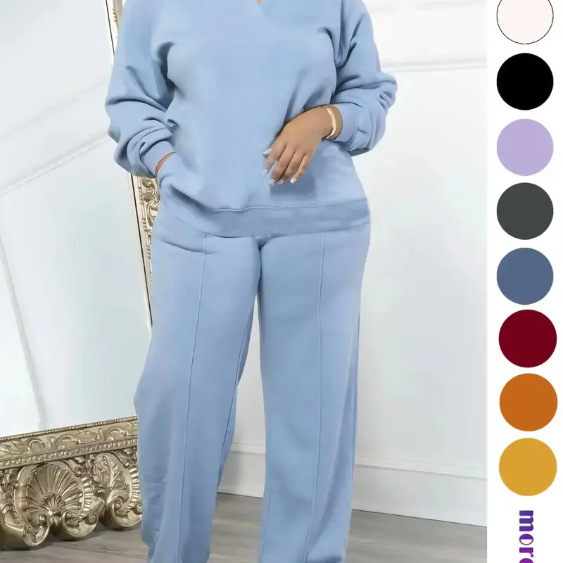 Women's Solid Long Sleeve Sweatshirt & Adjustable Drawstring Waist Trouser Pants Set, Matching Basic Casual Fashion Cozy Two-piece Outfits for Everyday Outdoor Wear, Women Clothes for All Seasons