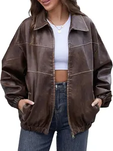 Bakyarder Womens Oversized Y2K Faux Leather Jackets Vintage Plus Size Fashion Motorcycle Coats Fall Fashion Outfits
