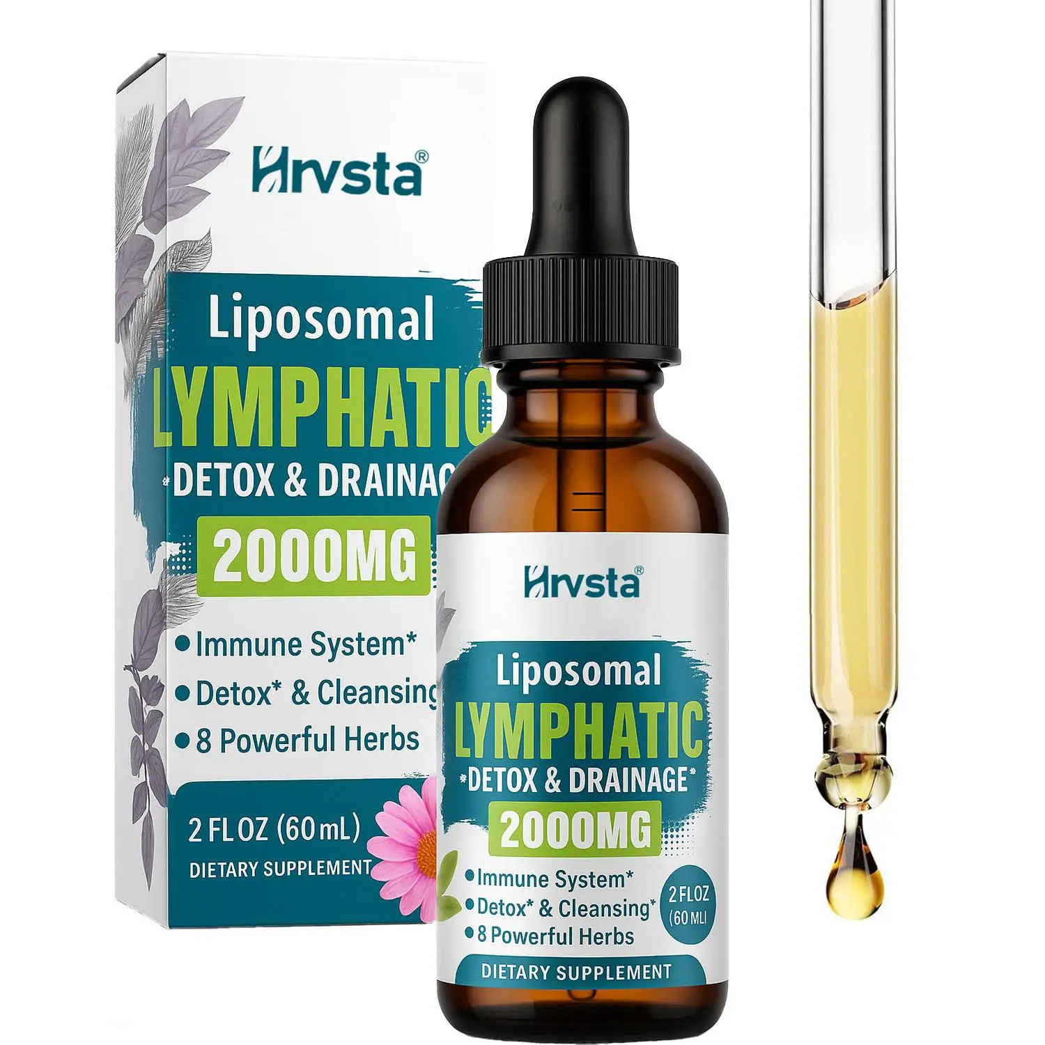 Liposomal Lymphatic Detox & Drainage Drops – 2000mg Herbal Blend with Elderberry & Echinacea – Supports Lymphatic Drainage, Immune System & Detox – 2 FL OZ