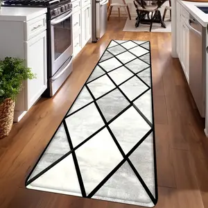 1PC， Black and White Diamond Geometric Pattern strip rugs, home décor, bathroom mats, entryway mats, bathroom non-slip mats, indoor entrance rugs, bedroom bedside mats, kitchen mats, hallway rugs, flannel sponge rugs, hallway runner rugs