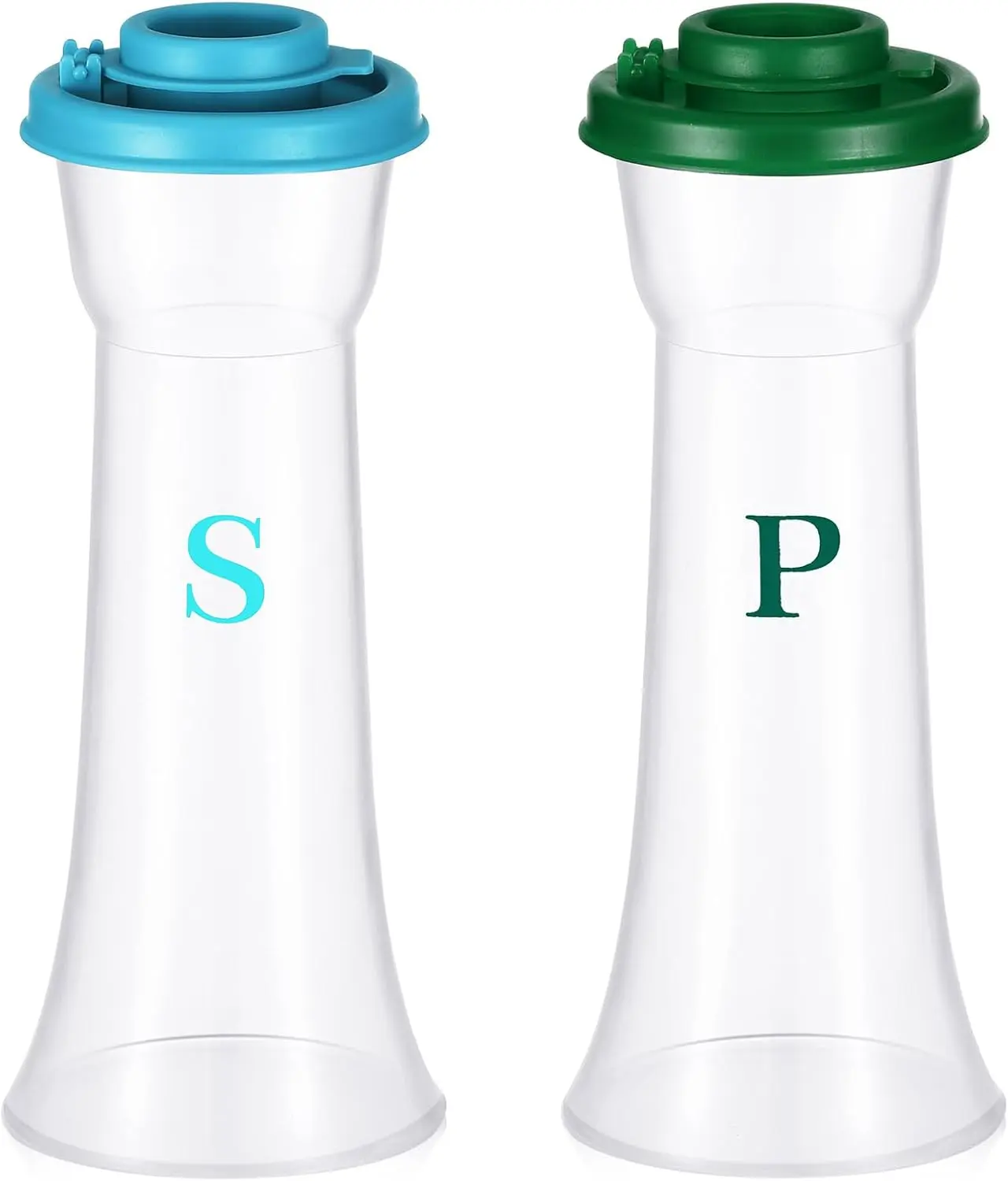 Set of 2 Plastic Salt and Pepper Shakers with Lids Large Salt Shaker Pepper Container Vintage Tall Hourglass Camping Picnic Outdoors Travel Spice Set for Home Picnic Kitchen(Classic,Teal and Green)
