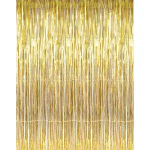 3.2ft x 9.8ft Gold Tinsel Fringe Curtain - Party Backdrop for Birthdays & Weddings (1-Pack) Banners