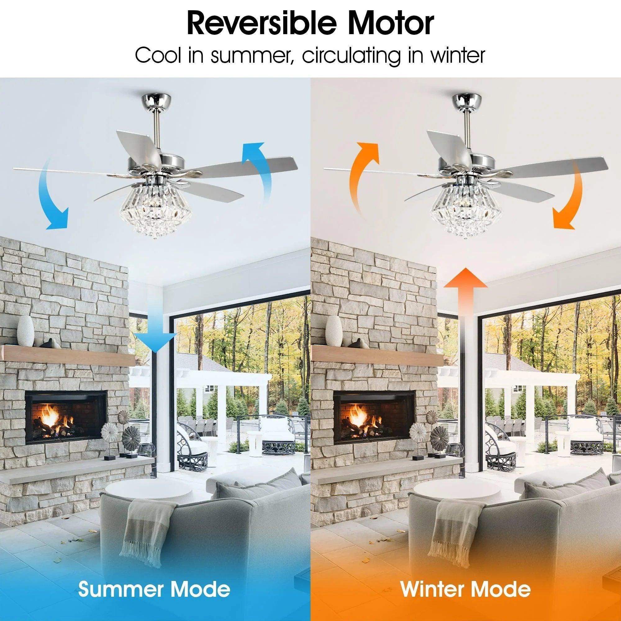 52" Kerala Modern Chrome Crystal Ceiling Fan, Downrod Mount, Reversible Blades with LED Light & Remote Control 52" Kerala Modern Chrome Crystal Ceiling Fan, Downrod Mount, Reversible Blades with LED Light & Remote Control