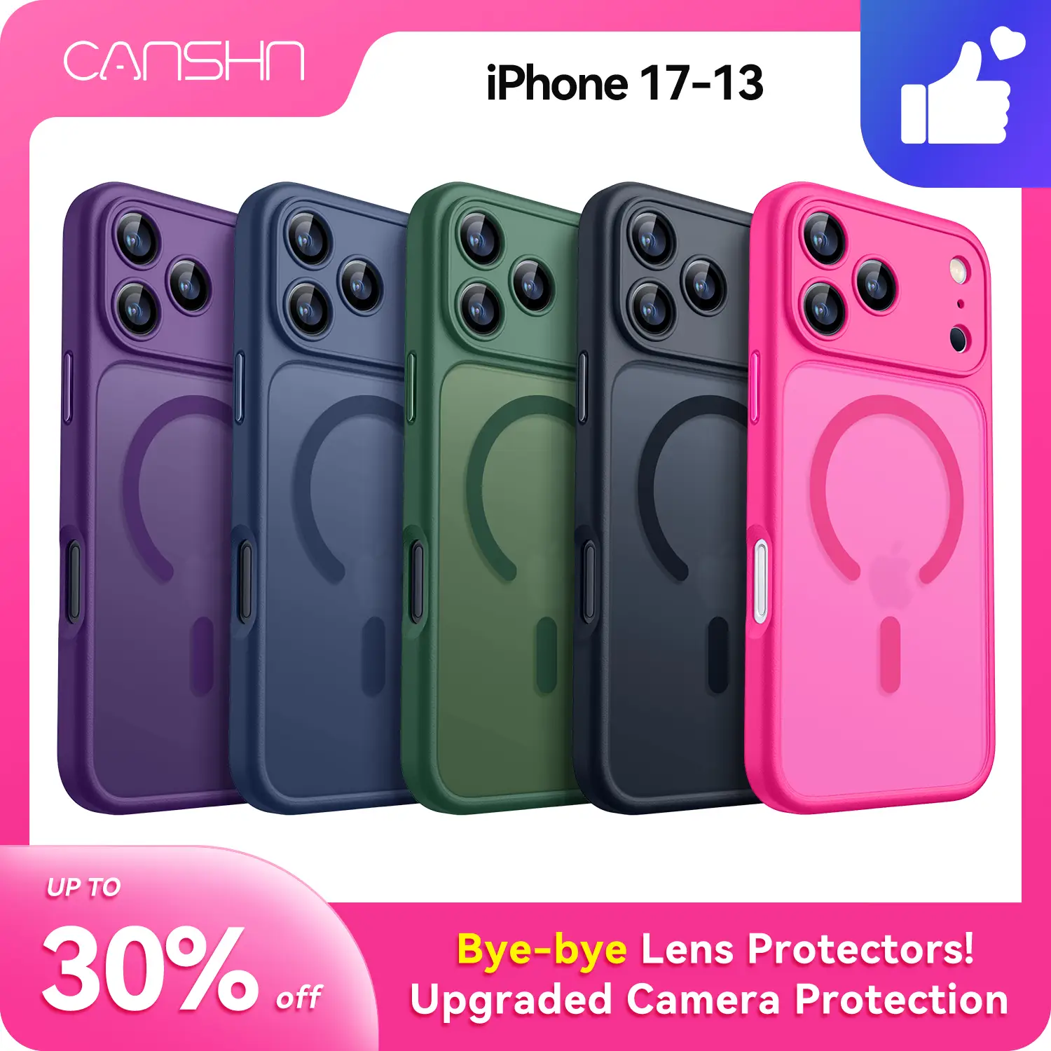 CANSHN Magnetic for iPhone Air 17 16 15 14 Plus 13 12 Pro Max Case, Upgraded [Full Camera Protection] [Compatible with Magsafe] [Translucent Matte] Sh