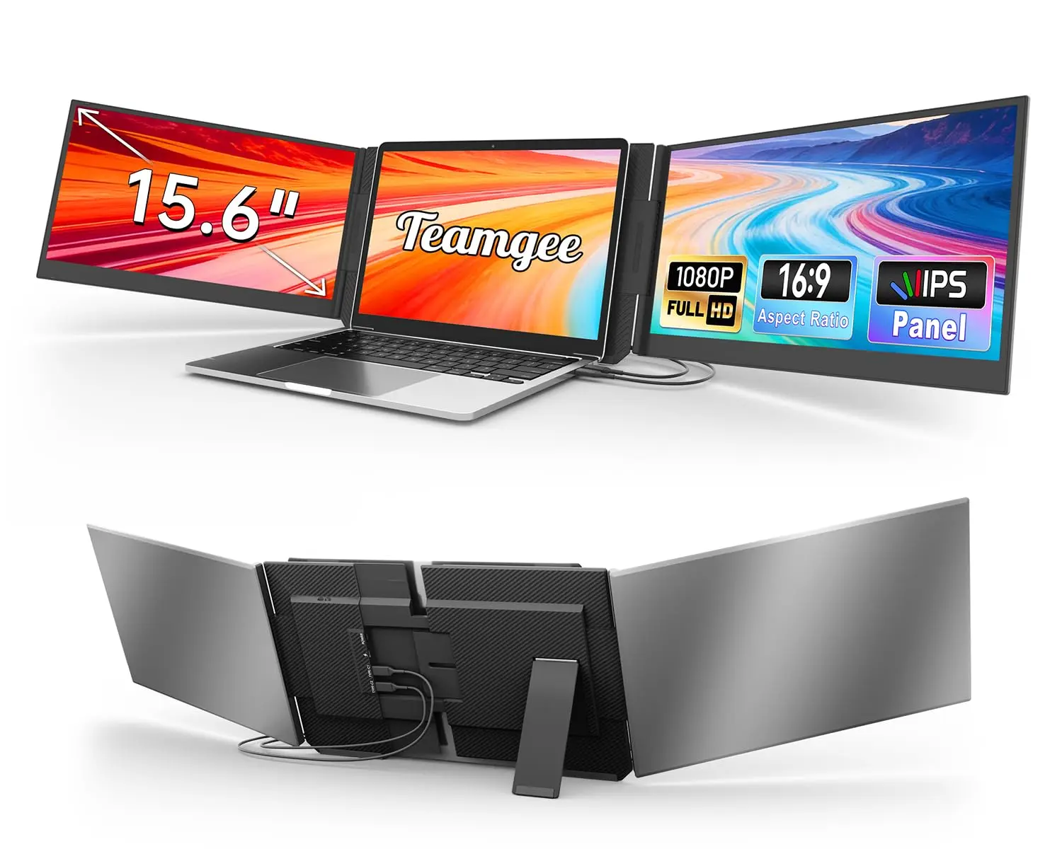Teamgee Laptop Screen Extender, 15.6" Ultra-Slim FHD Portable Monitor, Plug & Play Triple Display for Travel, Work, and Gaming, Compatible for Mac/Windows/Android/Dex computer accessory