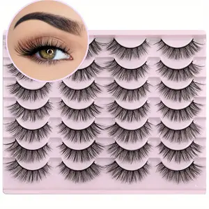 14 Pairs 3D False Eyelashes Natural Fluffy Cat Eye Style Low Allergenic 15mm Length DIY Suitable Stage Daily Wear