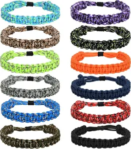 12 count Paracord Bracelets for Men Boys   Bracelet Teen Adjustable Friendship Braided Bracelets Outdoor Camping Climbing