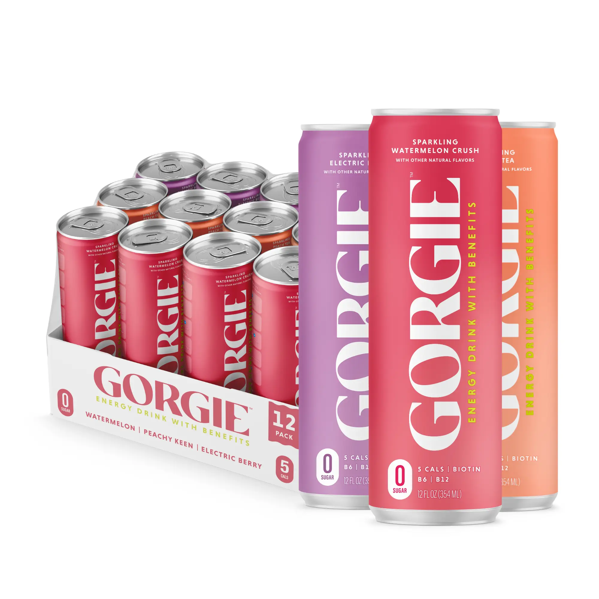 GORGIE Original Variety, Sugar-Free Natural Energy Drink Sparkling, Healthy Energy Drinks - Green Tea, Biotin, B Vitamins -150mg Caffeine, Vegan, & Lo