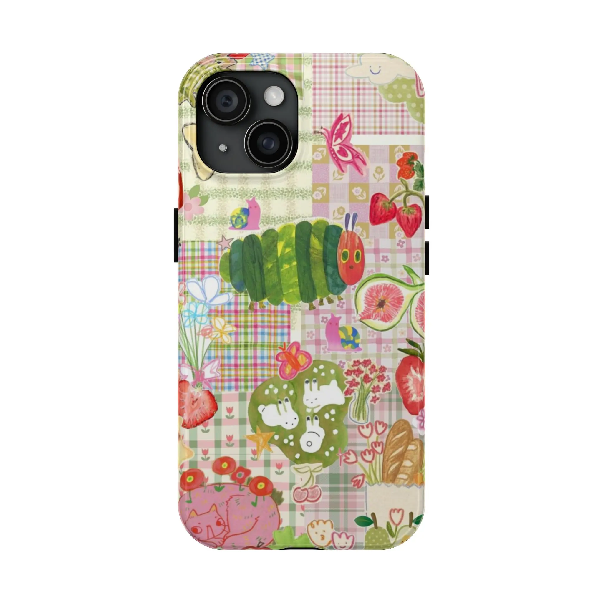 Hungry Caterpillar Phone Case, Cute & Colorful, Adorable Cartoon Vibes Aesthetic Phone Case for iPhone 15 14 13 12 & Samsung S24 S23 - Manga Cat Collage Protective Cover with Glossy Finish & Impact Absorption