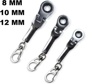 (8mm + 10mm + 12mm) 3PC Mini Ratchet Wrench Set Metric Box End Spanner, Compact Pocket Size Gear Wrench with Swivel Lobster Clasp Key Ring – EDC Tool for Automotive, Motorcycle & DIY