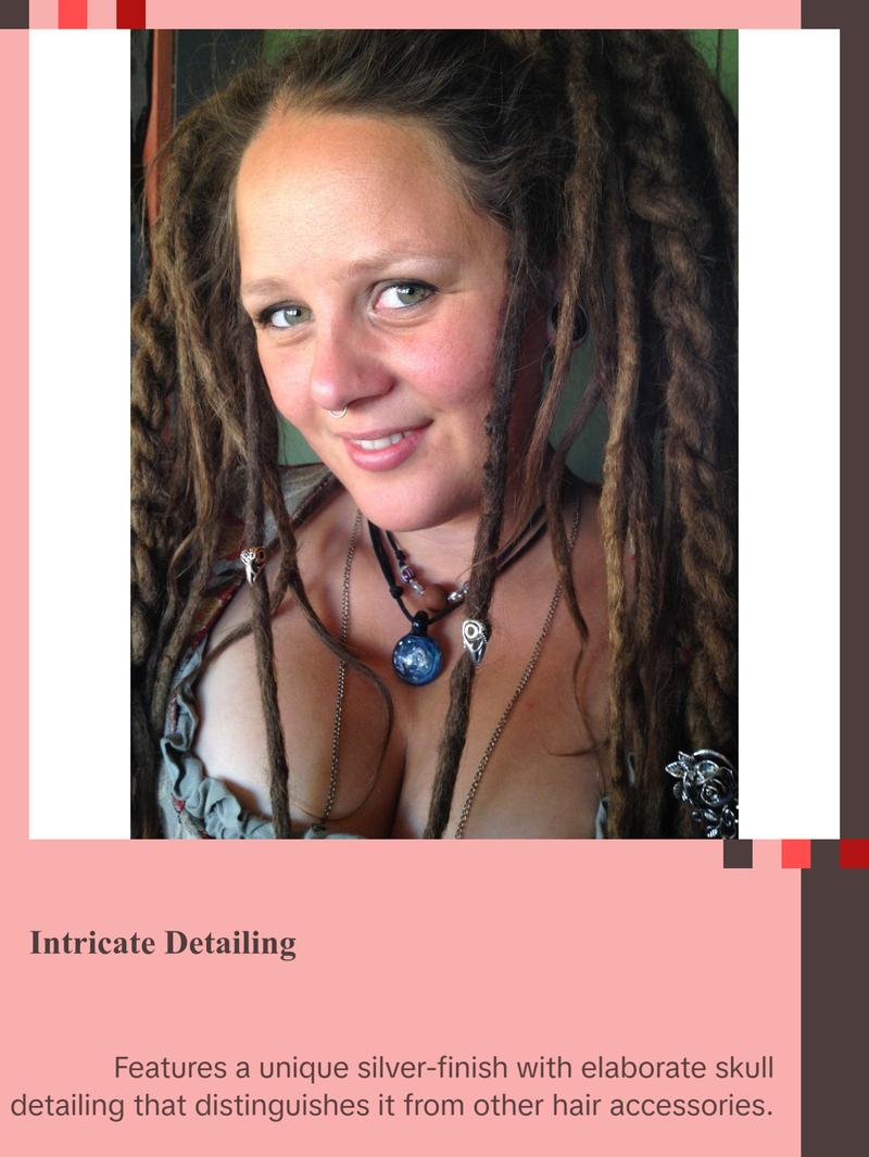 MEDIEVAL METAL Raven’s Skull Hair Bead Silver Finish Gothic Viking Accessory for Braids Dreadlocks & Viking Inspired Hairstyles