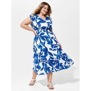 BLOOMCHIC Plus Size Super Soft Floral Print Ruffled Cinched Waist Midi Dress [M–6X], 2026 Summer Vibes