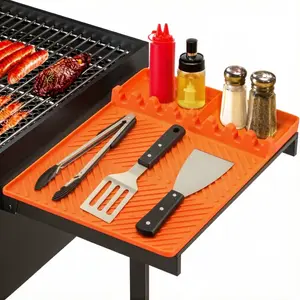 Silicone Griddle Tools Mat, Waterproof & Oil-proof Spatula Drain Pad, Miultifunctional Side Shelf Mat for Kitchen Cooking Counter, Barbecue Accessories Utensils, Summer Gift