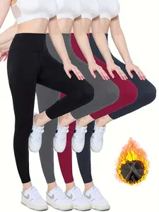 4pcs Plush Lined High Waist Yoga Leggings Fleece Warm Sports Pants with Pocket Women's Activewear Plus Size for Comfort and Style
