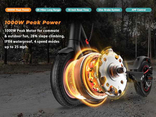 Unisex Electric Ride On Scooter - 1200W/1000W Motor, 6/12/18/28 MPH Top Speed, 10'' Tires, 28 Mi Range, APP Control, Portable Commuter/Commuting/Sport Scooters for Teens & Adults, Commuting Scooter