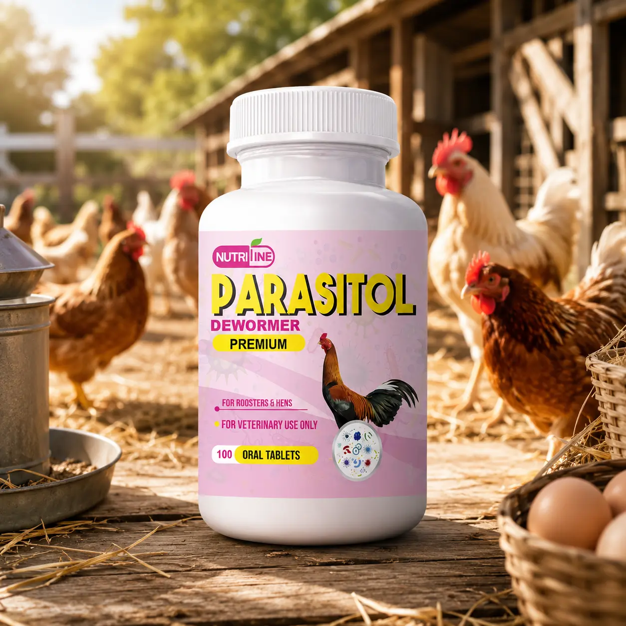 Parasitol Dewormer for Roosters Digestive, Formula for Backyard Chickens 100 Tables