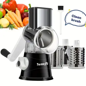 2025 HOT 3-Blade Kitchen Mandoline - Rotary Cheese Grater and Vegetable Slicer, Easy-to-Clean for Fruits, Potatoes, Carrots, Nuts