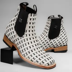 Men's Braided Leather and Hair Tribute Square Toe Ankle Boot