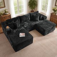 108" Black U Shaped with Ottoman