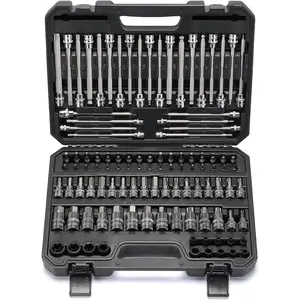 107-Piece Bit Socket Set, 1/4", 3/8" and 1/2" Drive, Torx/Hex/Ball End Hex, SAE/Metric, S2 Steel Bits