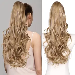 Women's 26-Inch Layered Wavy Synthetic Drawstring Ponytail Extension - Black Ponytailwig for Daily Use
