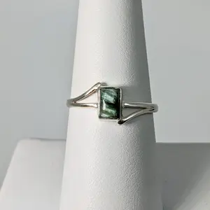 Seraphinite Rectangle Sterling Silver Dainty Ring #SK8333