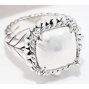 JAI Sterling Silver Hammered Bead Cushion Ring Status Ring