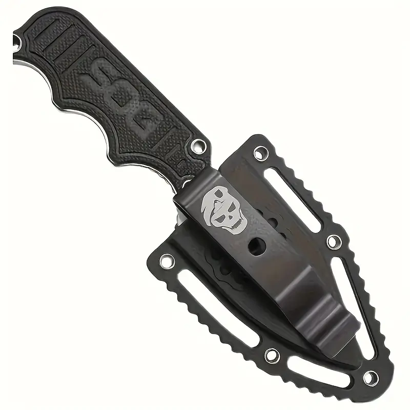 1pc Tactical Fixed Blade Knife with Scalloped Edge, 5Cr13 Steel, FRN Handle, Fiber Sheath, 360-Degree Rotating Stainless Steel Belt Clip - Ideal for Rescue, Exploration, Camping Emergency